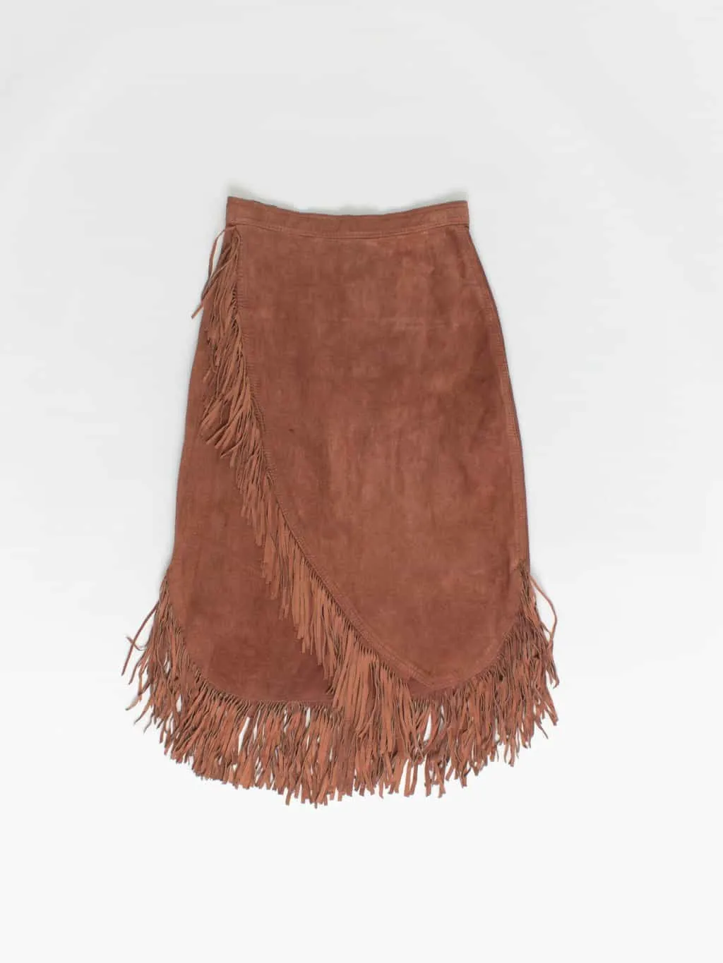 70s vintage suede fringed skirt brown – XS / Small / Waist 25