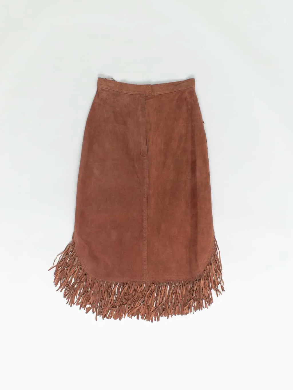 70s vintage suede fringed skirt brown – XS / Small / Waist 25