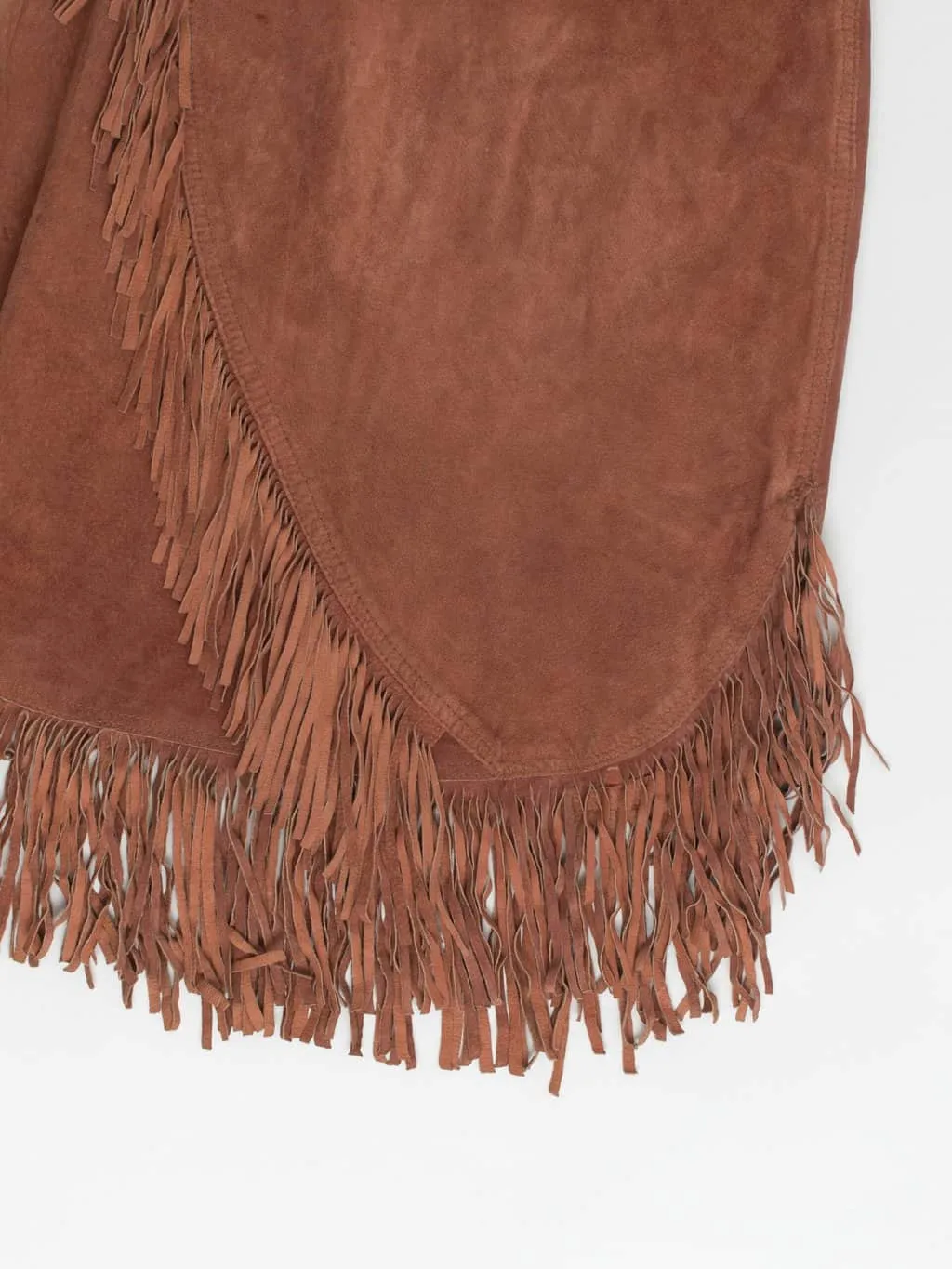 70s vintage suede fringed skirt brown – XS / Small / Waist 25