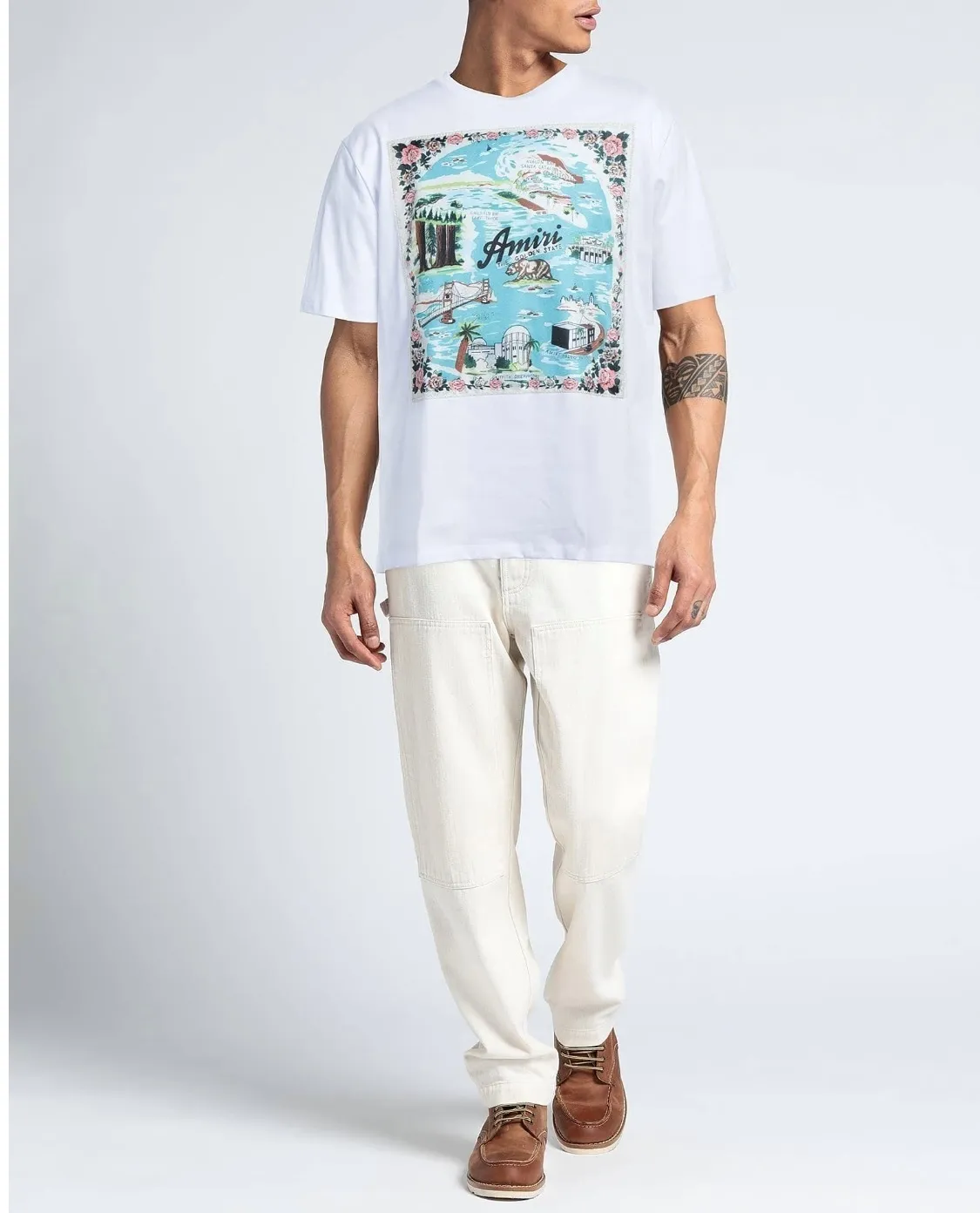 AMIRI  |Crew Neck Flower Patterns Street Style Cotton Short Sleeves