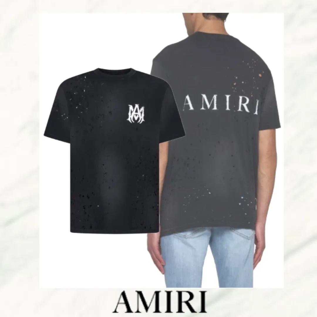 AMIRI  |Crew Neck Street Style Plain Cotton Short Sleeves Logo