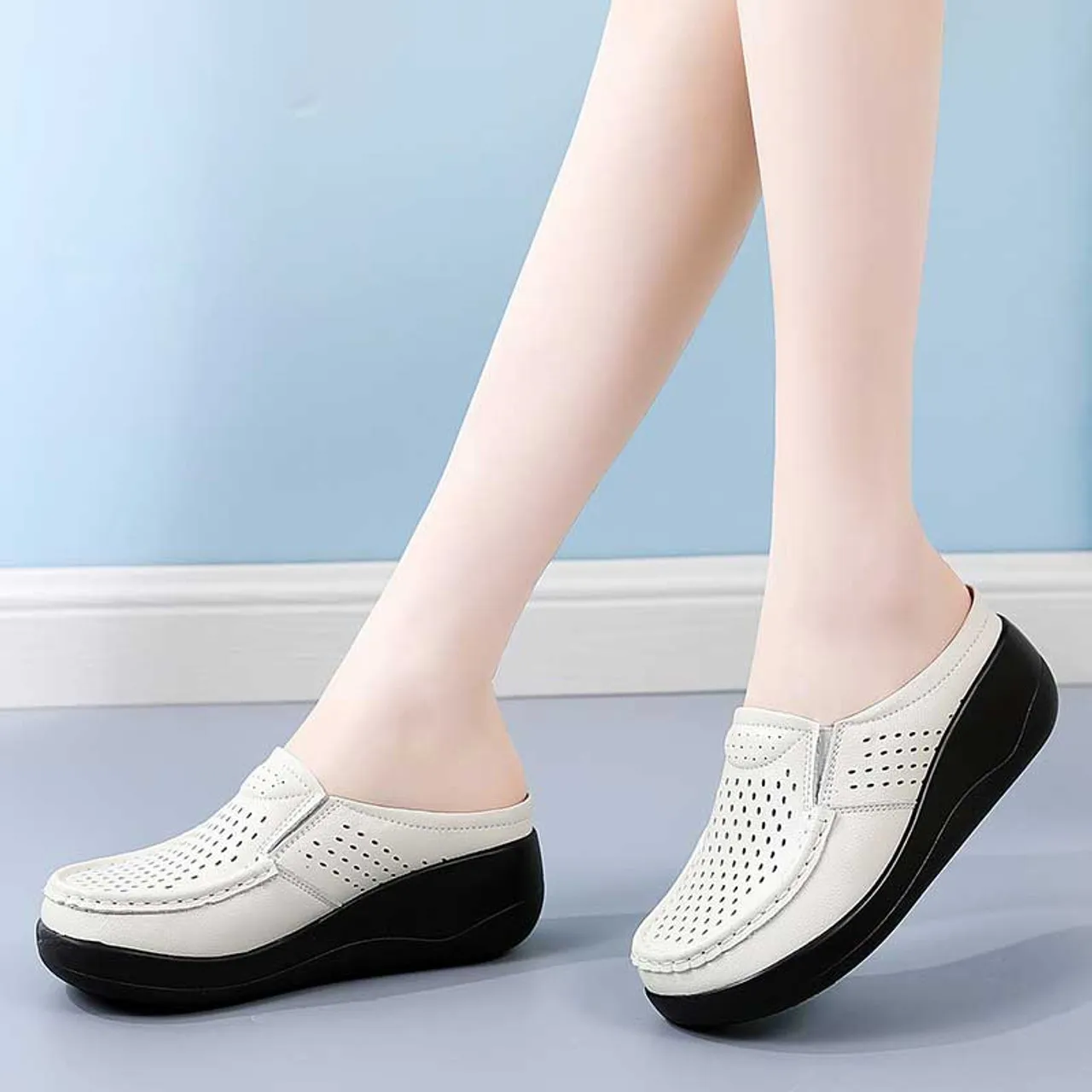 Beige hollow out casual slip on shoe mule