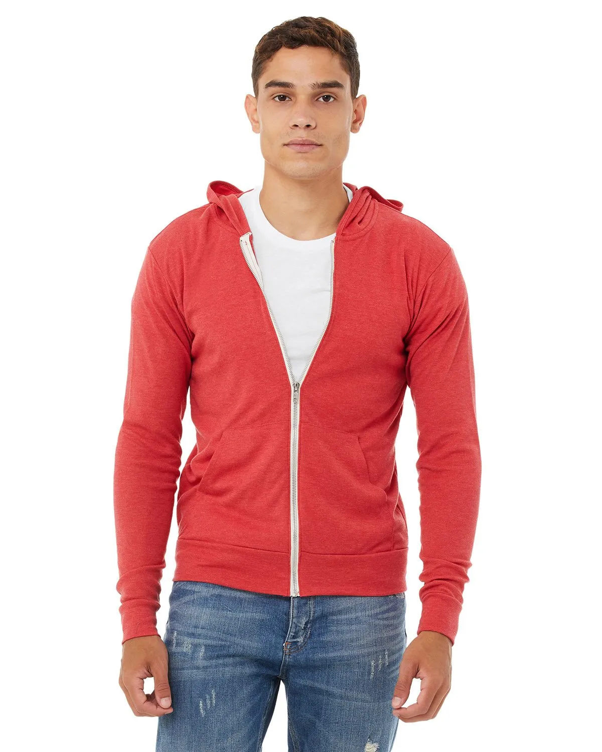 Bella + Canvas Unisex Triblend Full-Zip Lightweight Hoodie 3939 Red Triblend