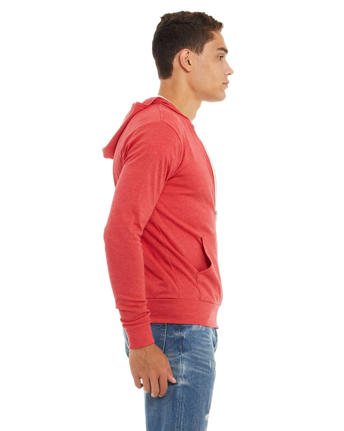 Bella + Canvas Unisex Triblend Full-Zip Lightweight Hoodie 3939 Red Triblend