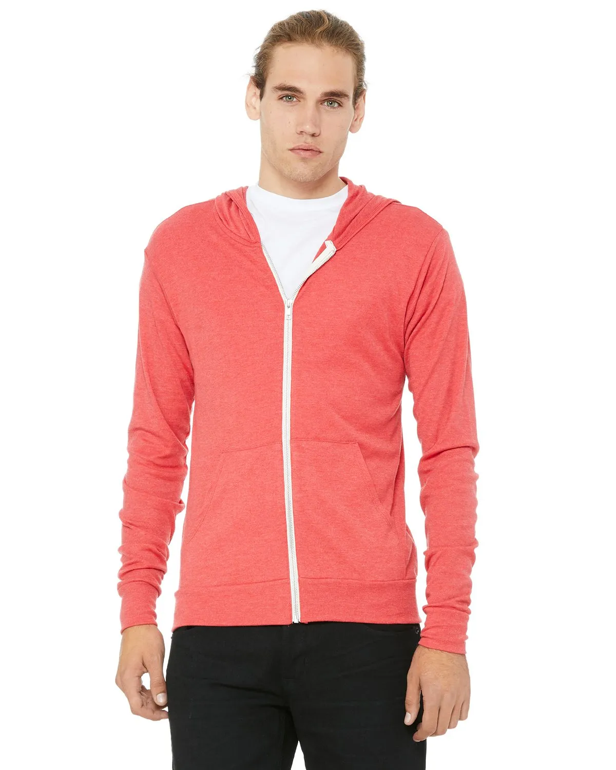 Bella + Canvas Unisex Triblend Full-Zip Lightweight Hoodie 3939 Red Triblend