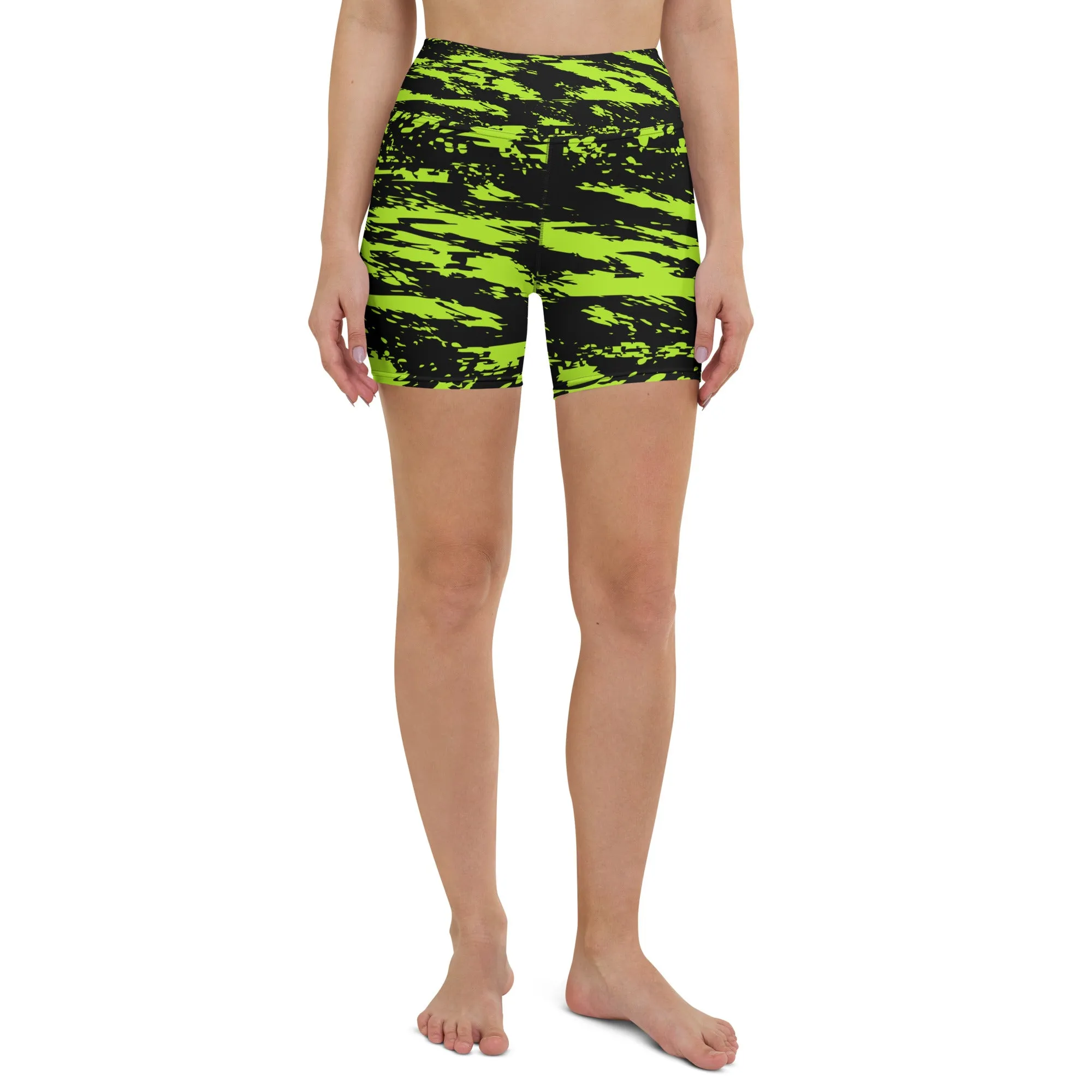 Black Lime Bolt Glitch Rave Ready Yoga Shorts w/ Inside Pocket