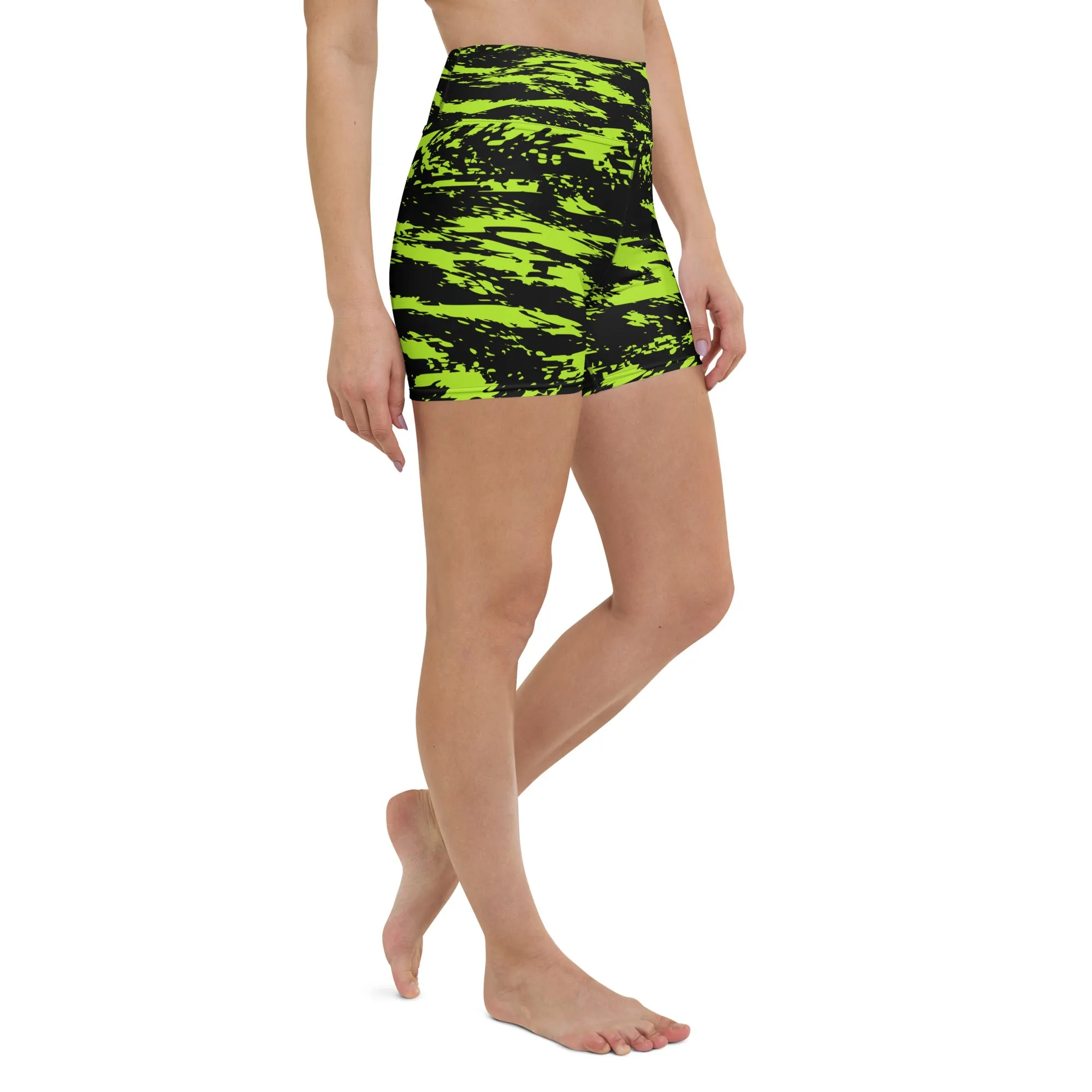 Black Lime Bolt Glitch Rave Ready Yoga Shorts w/ Inside Pocket