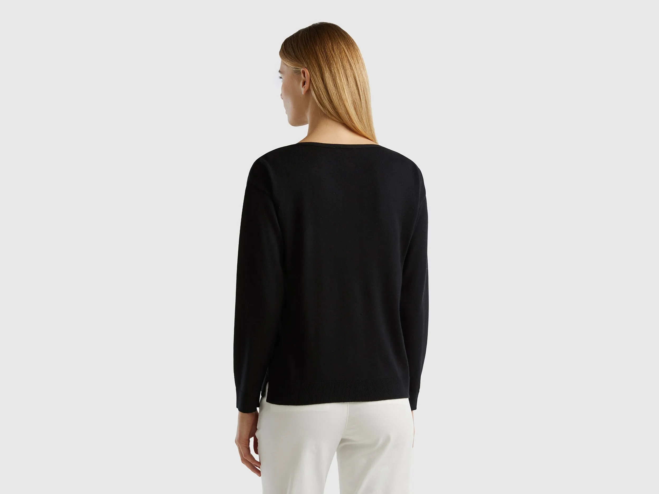 Boat neck sweater - Black | Benetton