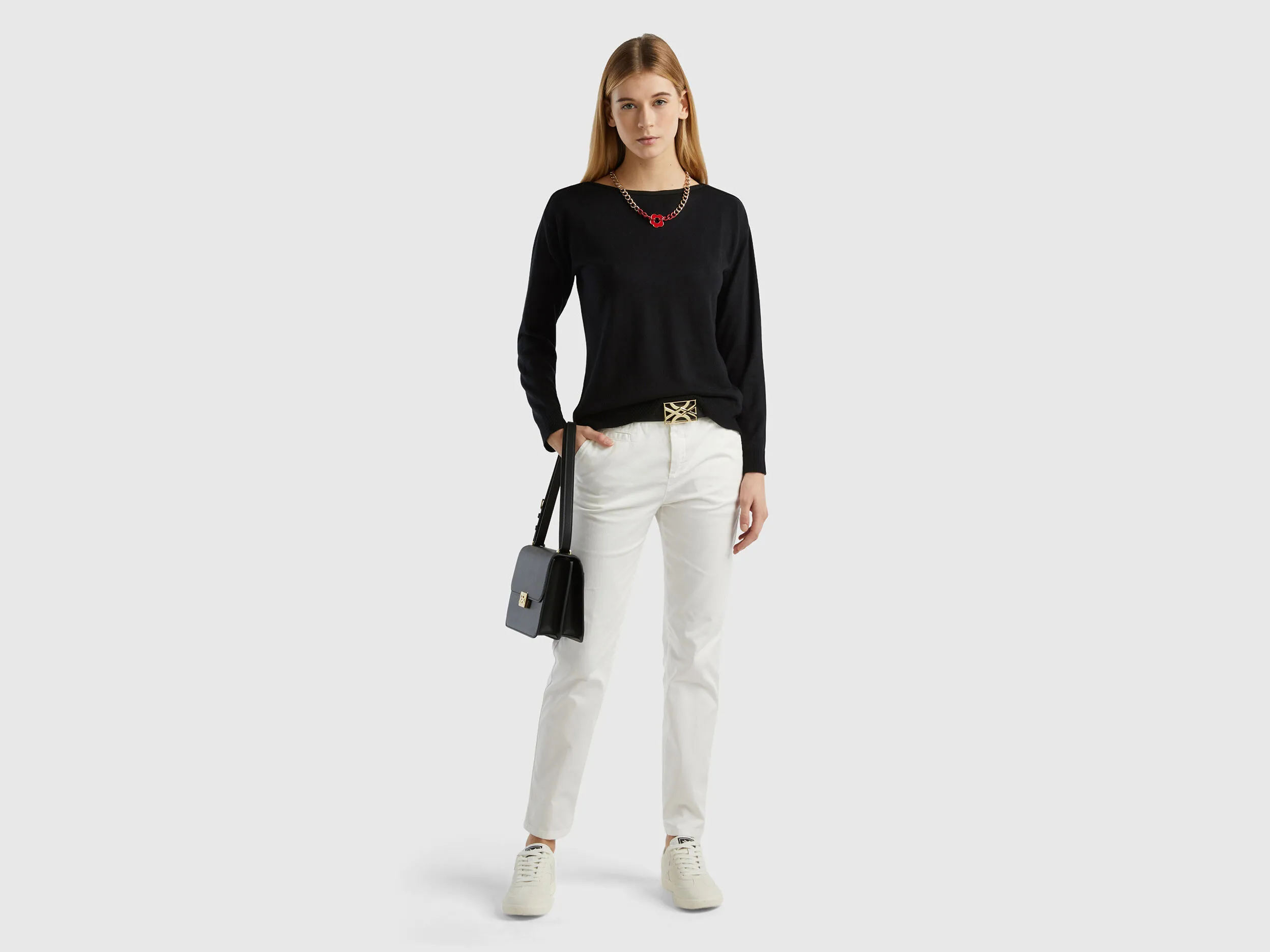 Boat neck sweater - Black | Benetton