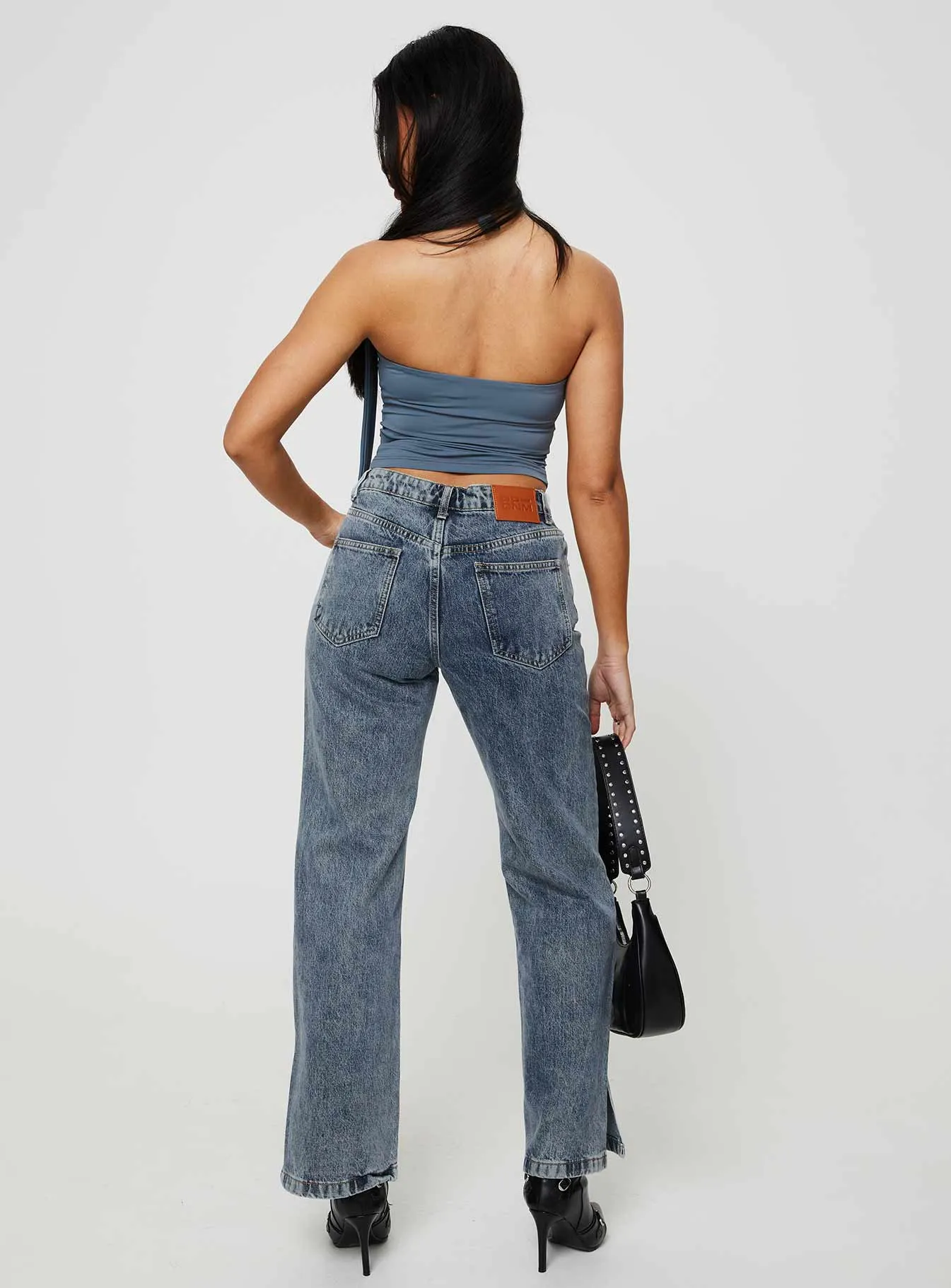 Brunell Asymmetrical Waistband Jeans Mid Wash