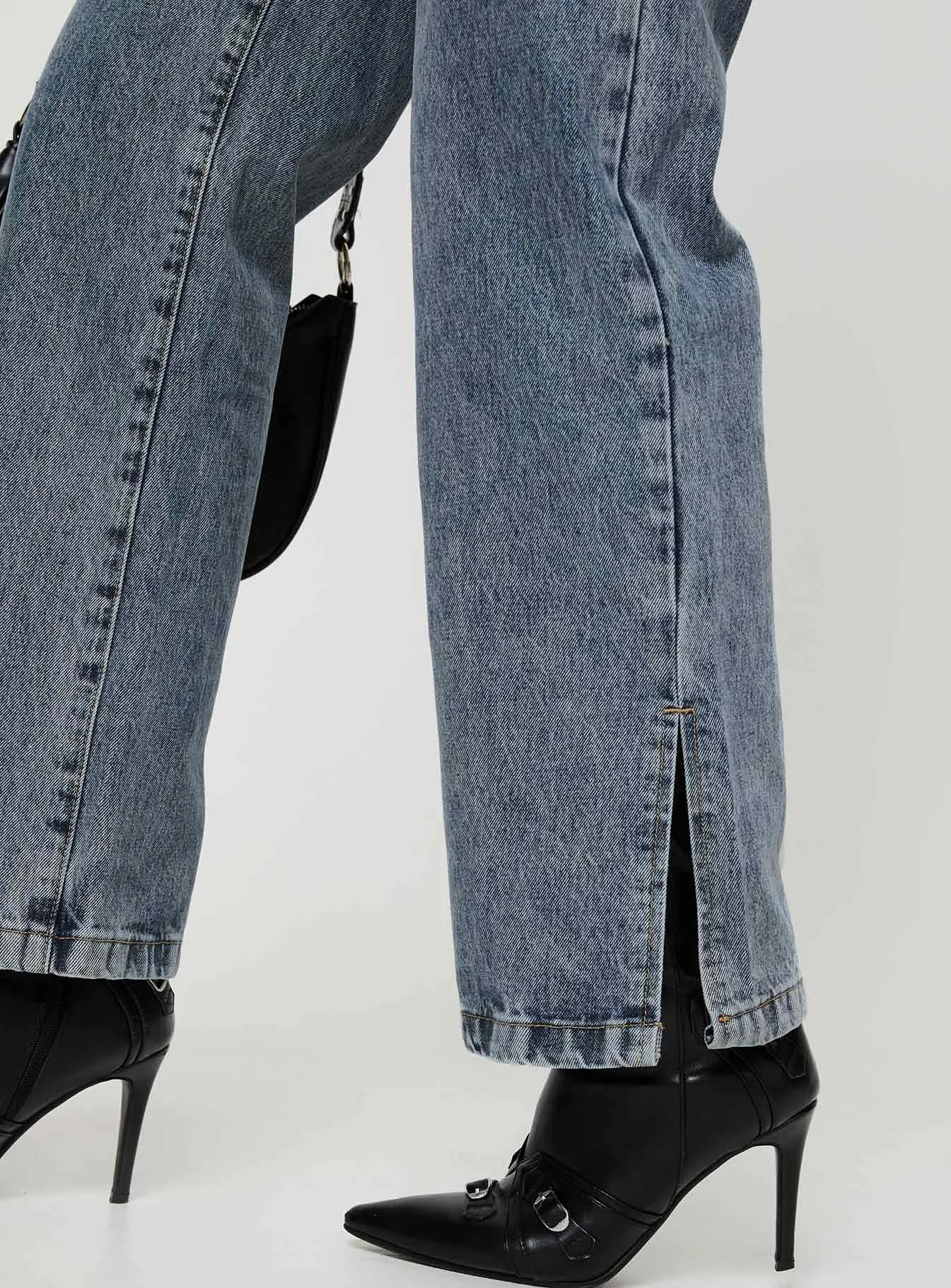 Brunell Asymmetrical Waistband Jeans Mid Wash