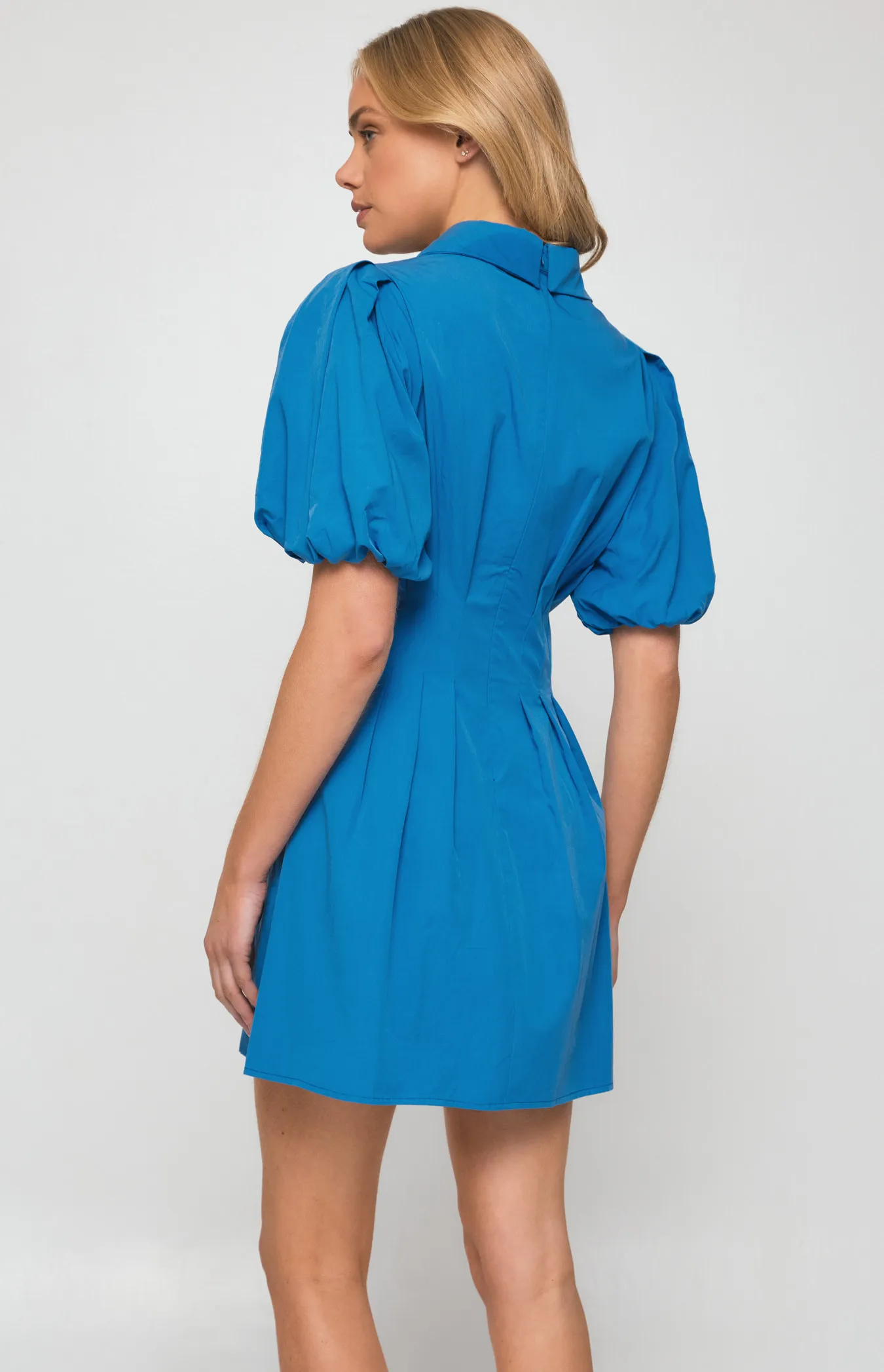 Bubble Sleeve Shirt Dress with Pleated Front Details (SDR1251A) 