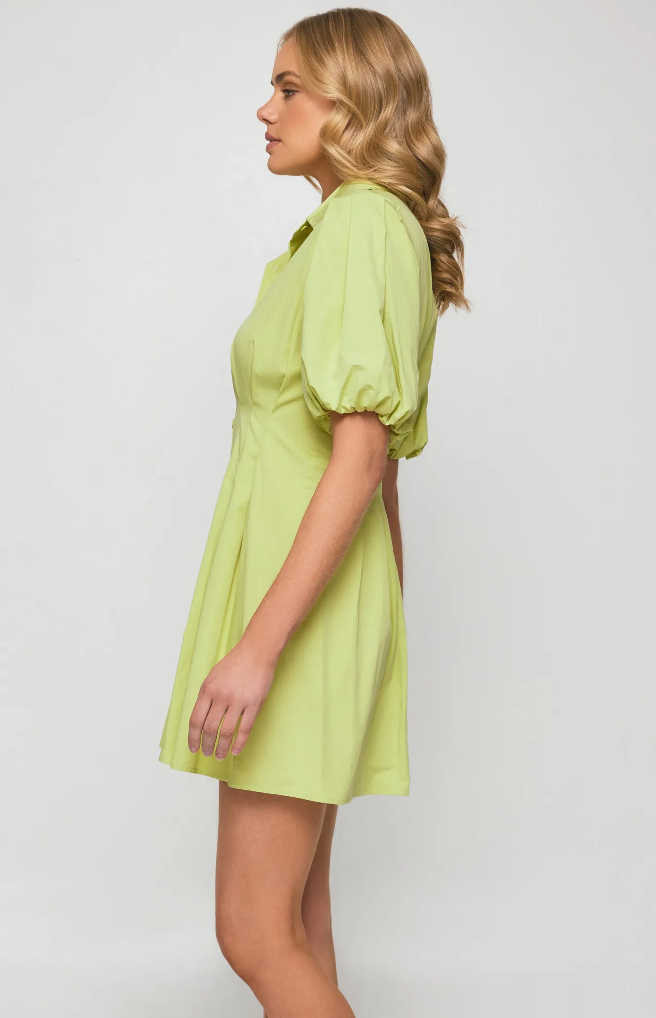 Bubble Sleeve Shirt Dress with Pleated Front Details (SDR1251A) 