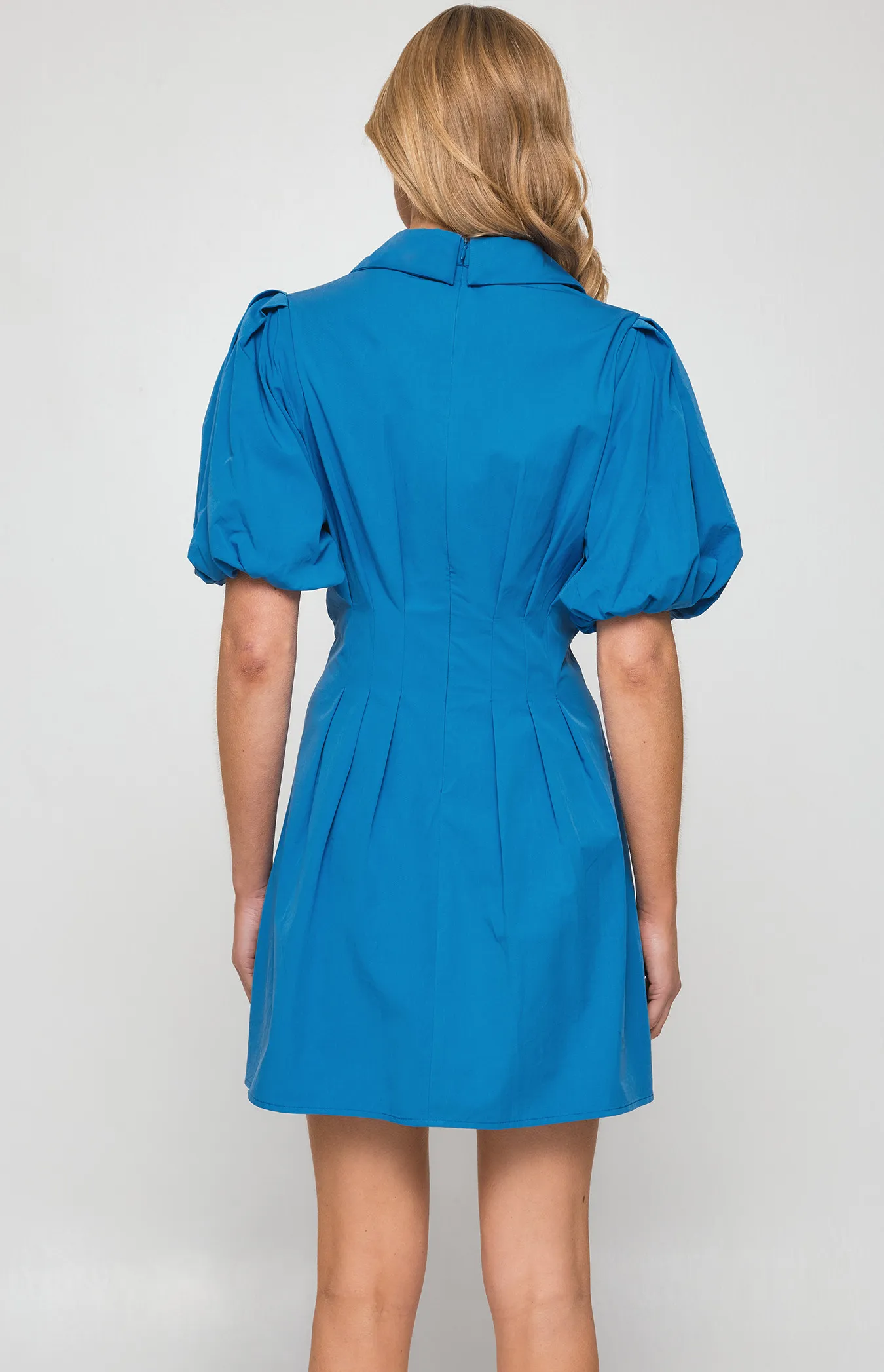 Bubble Sleeve Shirt Dress with Pleated Front Details (SDR1251A) 