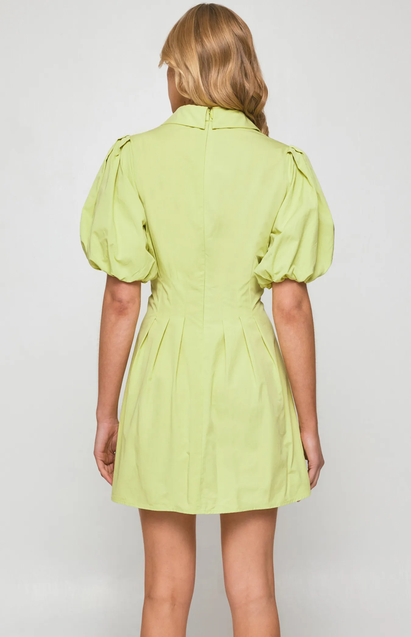 Bubble Sleeve Shirt Dress with Pleated Front Details (SDR1251A) 