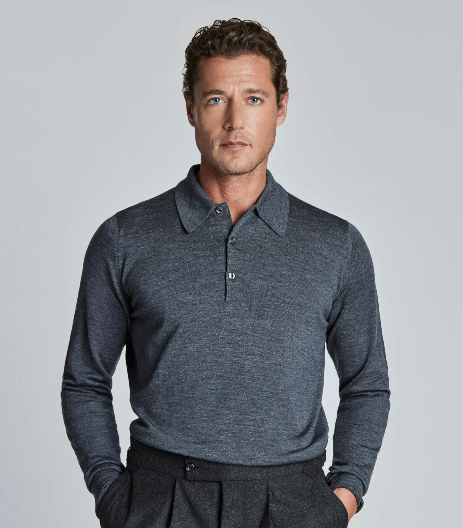 Charcoal Merino Wool Polo Neck Knitwear