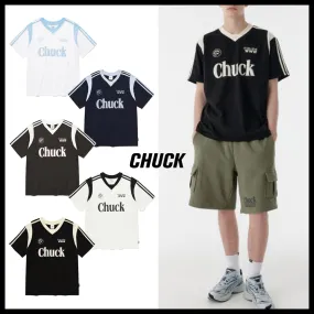 CHUCK  |Unisex Street Style V-Neck Cotton Short Sleeves