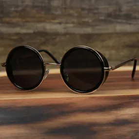 Circle Frame Black Lens Sunglasses with Gold Frame