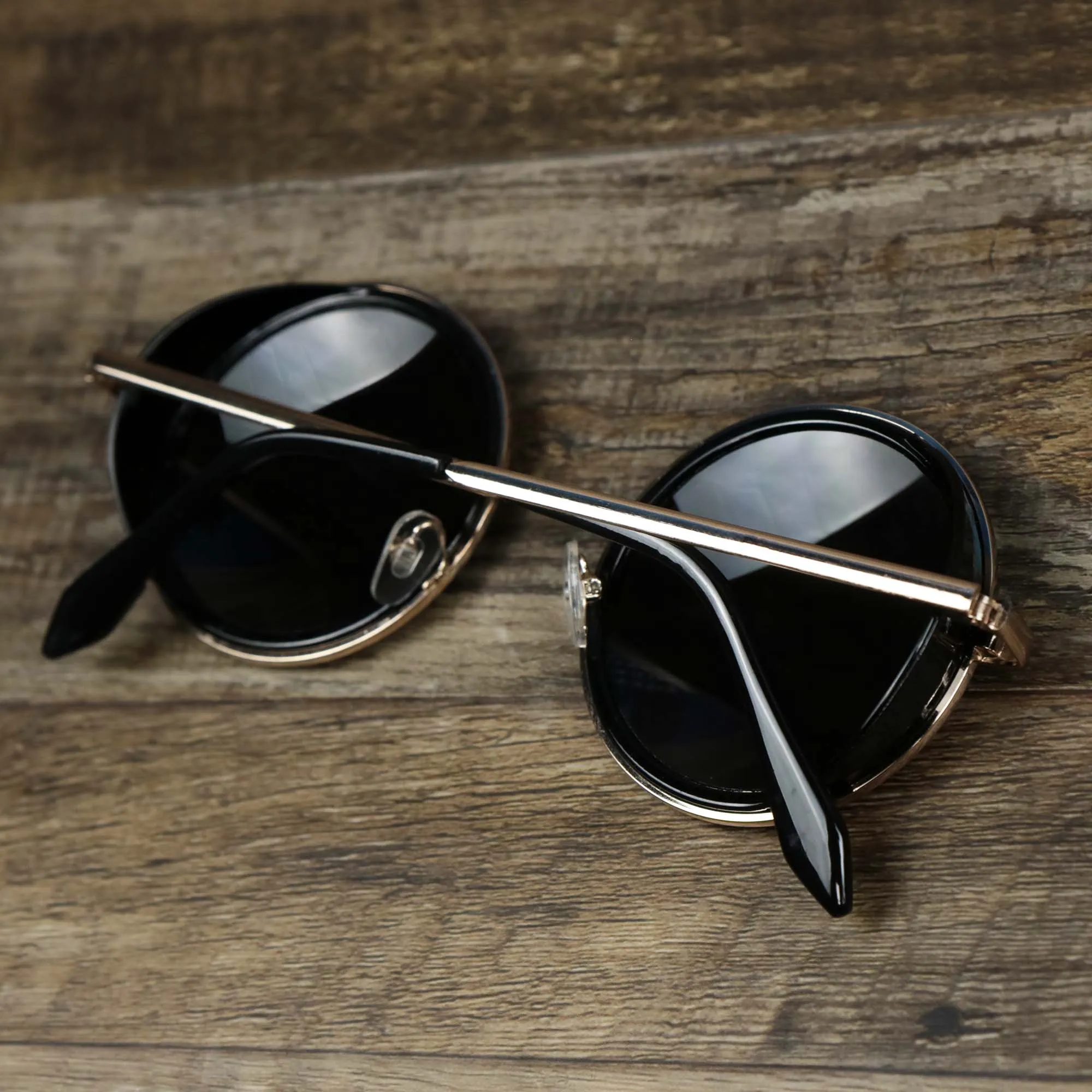 Circle Frame Black Lens Sunglasses with Gold Frame