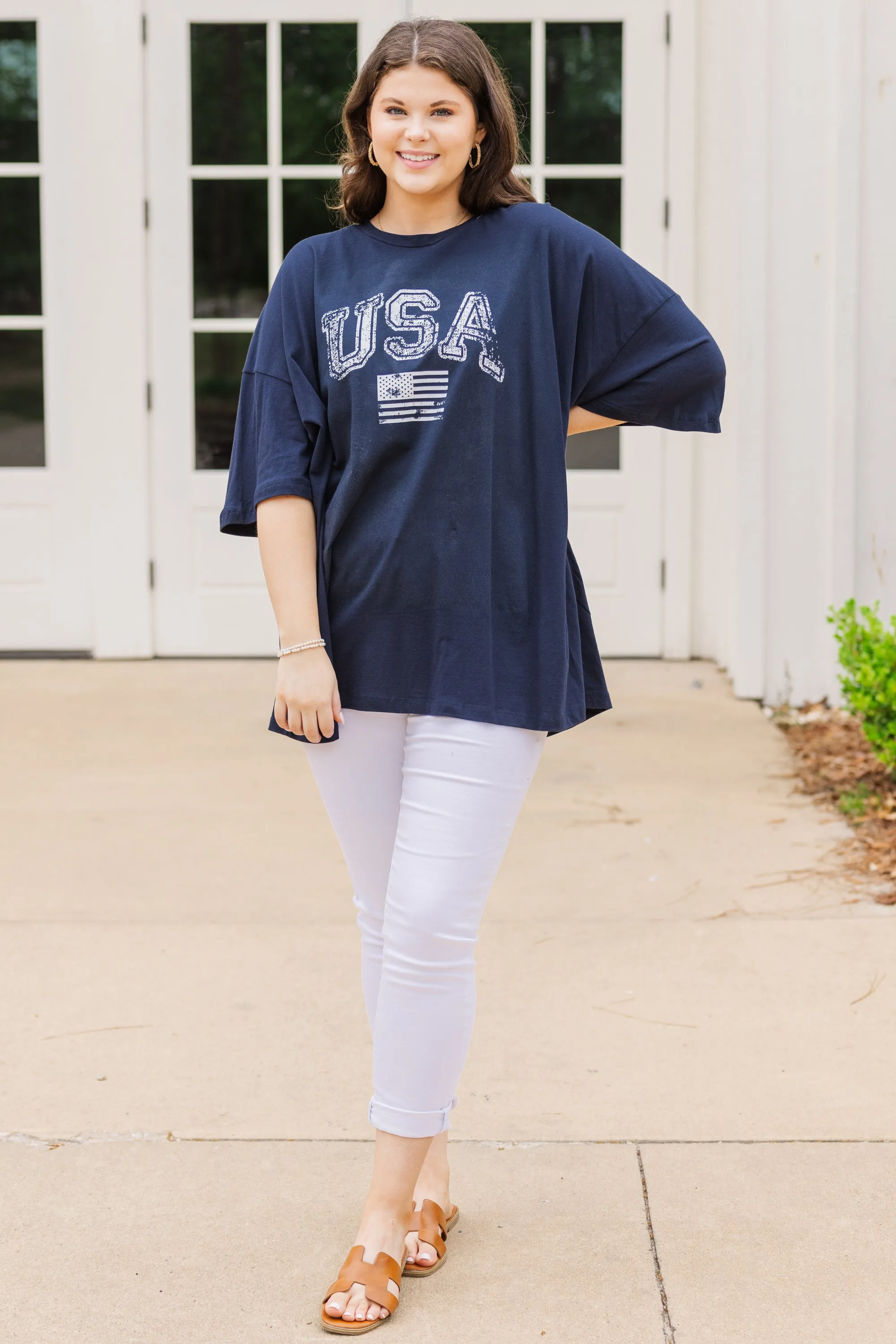 Classic American Boyfriend Tee, Midnight Navy