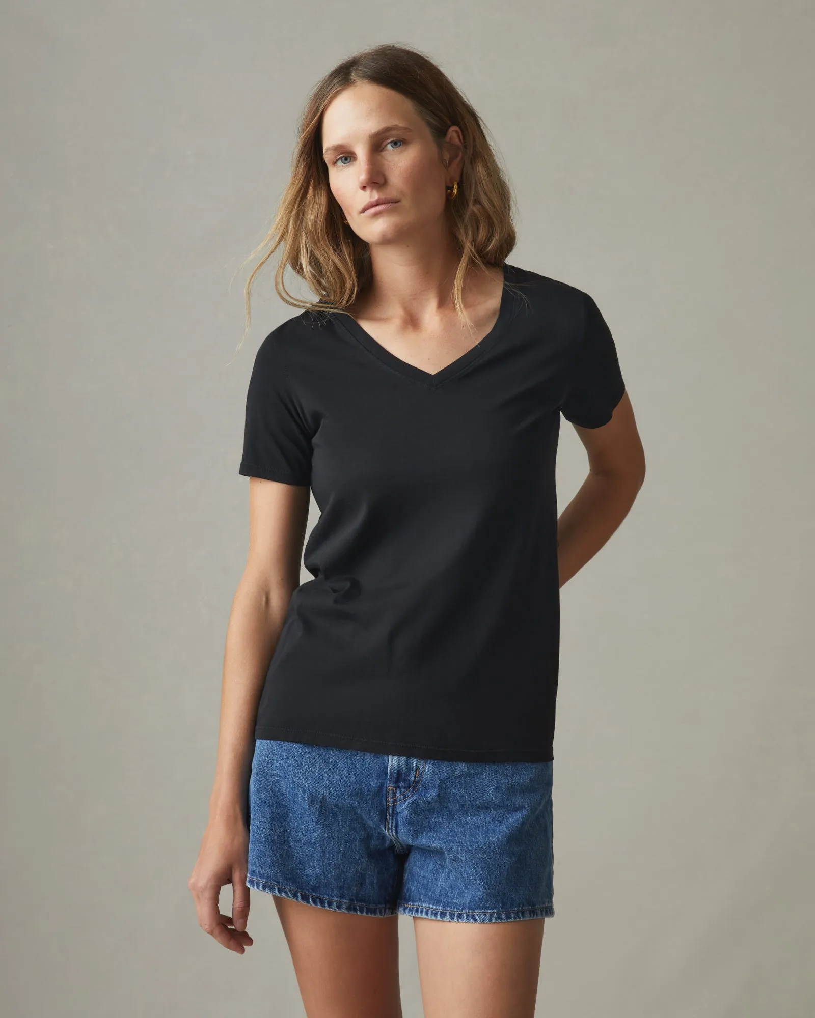 Classic Cotton V-Neck Tee - Black