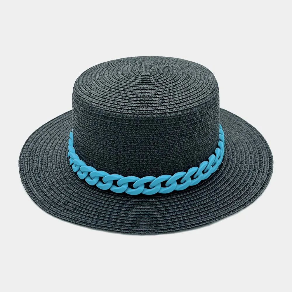 Colored Chain Band Panama Sun Hat