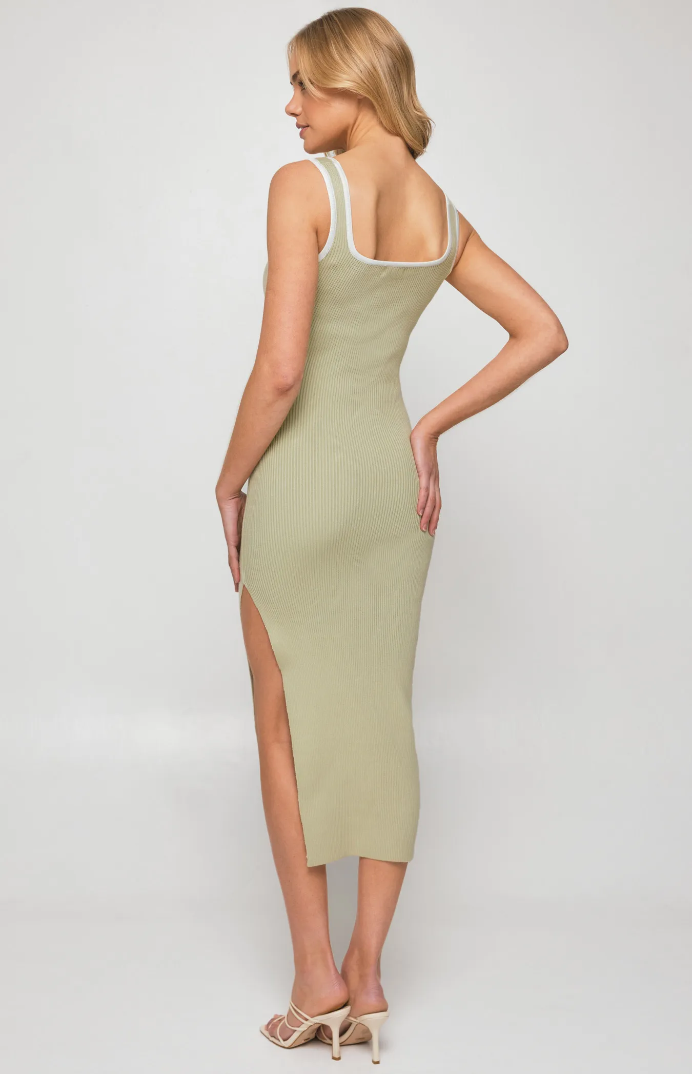 Contrast Binding Knit Dress with Asymmetric Cut Out (WKN444)