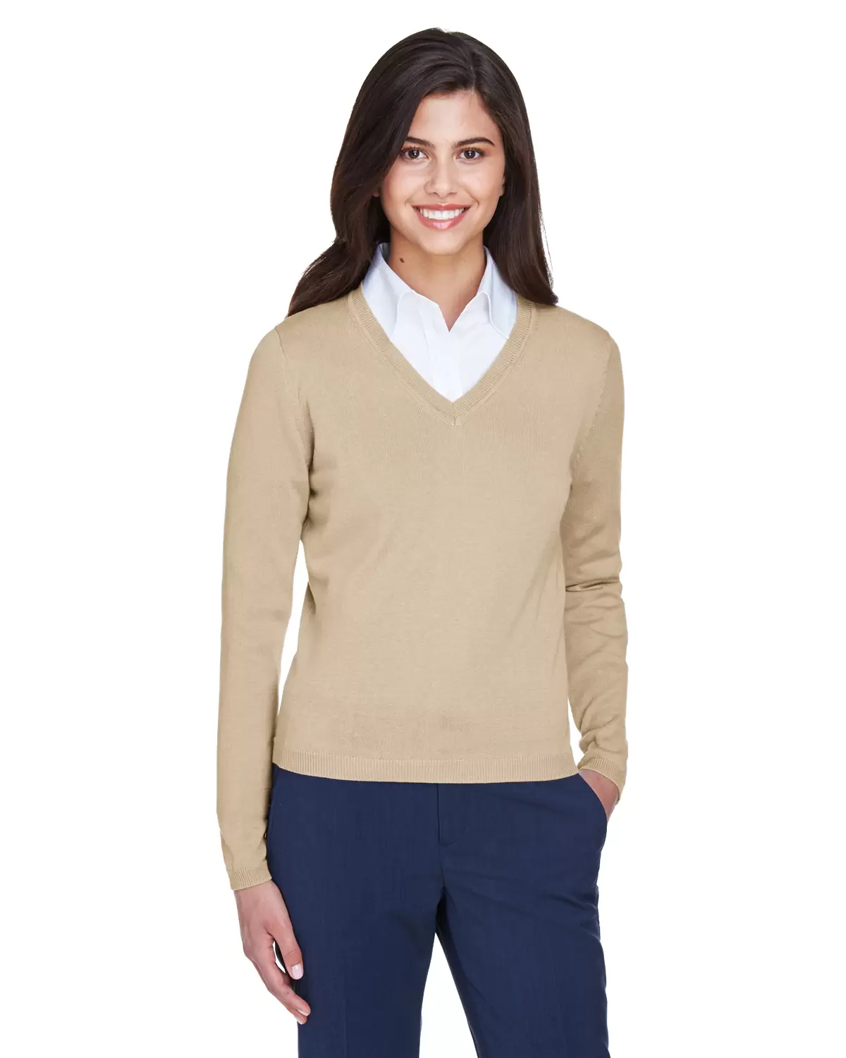 D475W Devon & Jones Ladies' V-Neck Sweater SKU: D475W