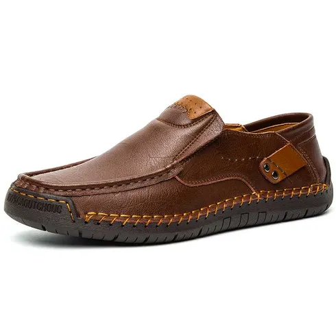 Dark brown sewn accents casual slip on shoe loafer