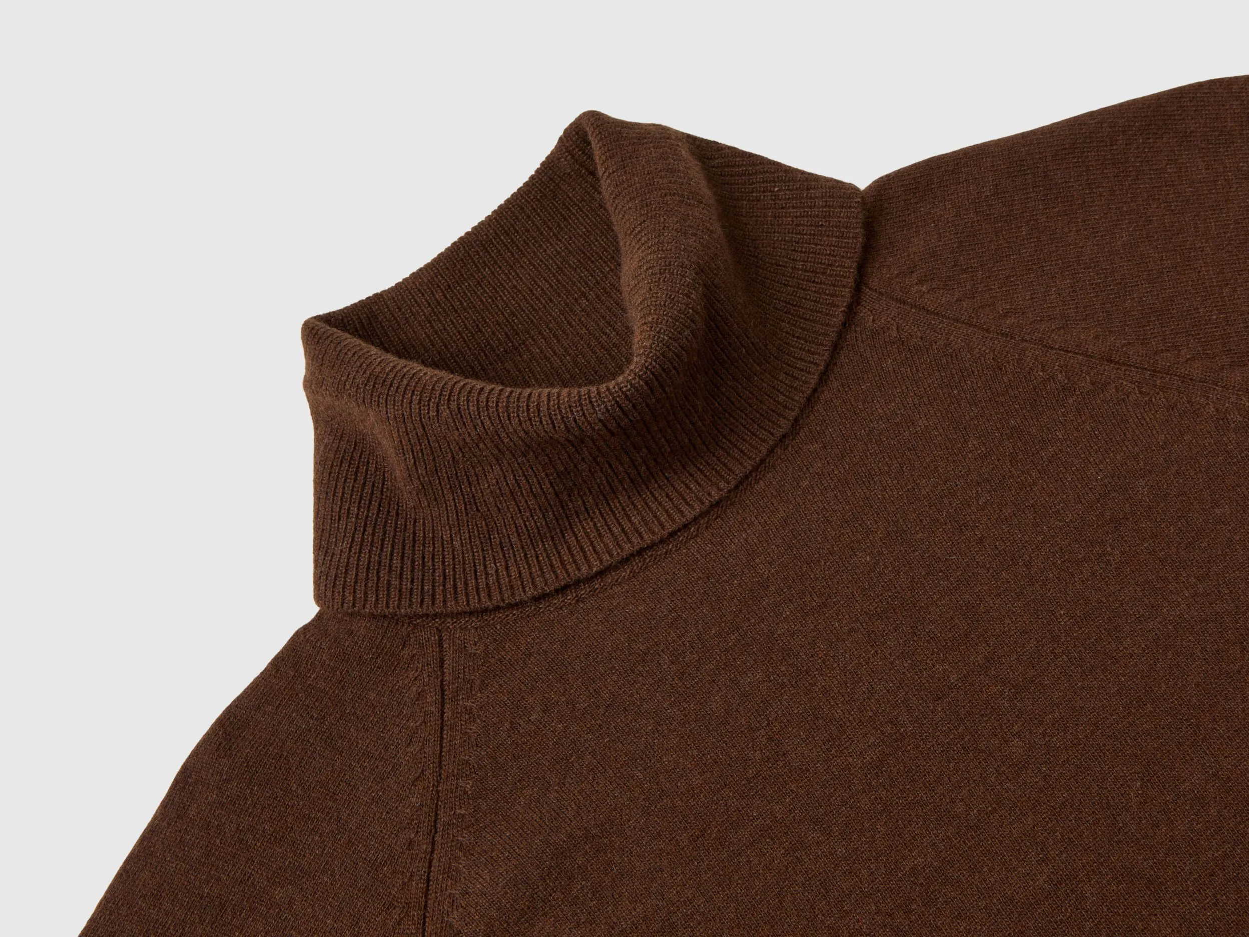 Dark brown turtleneck in wool and cashmere blend - Dark Brown | Benetton