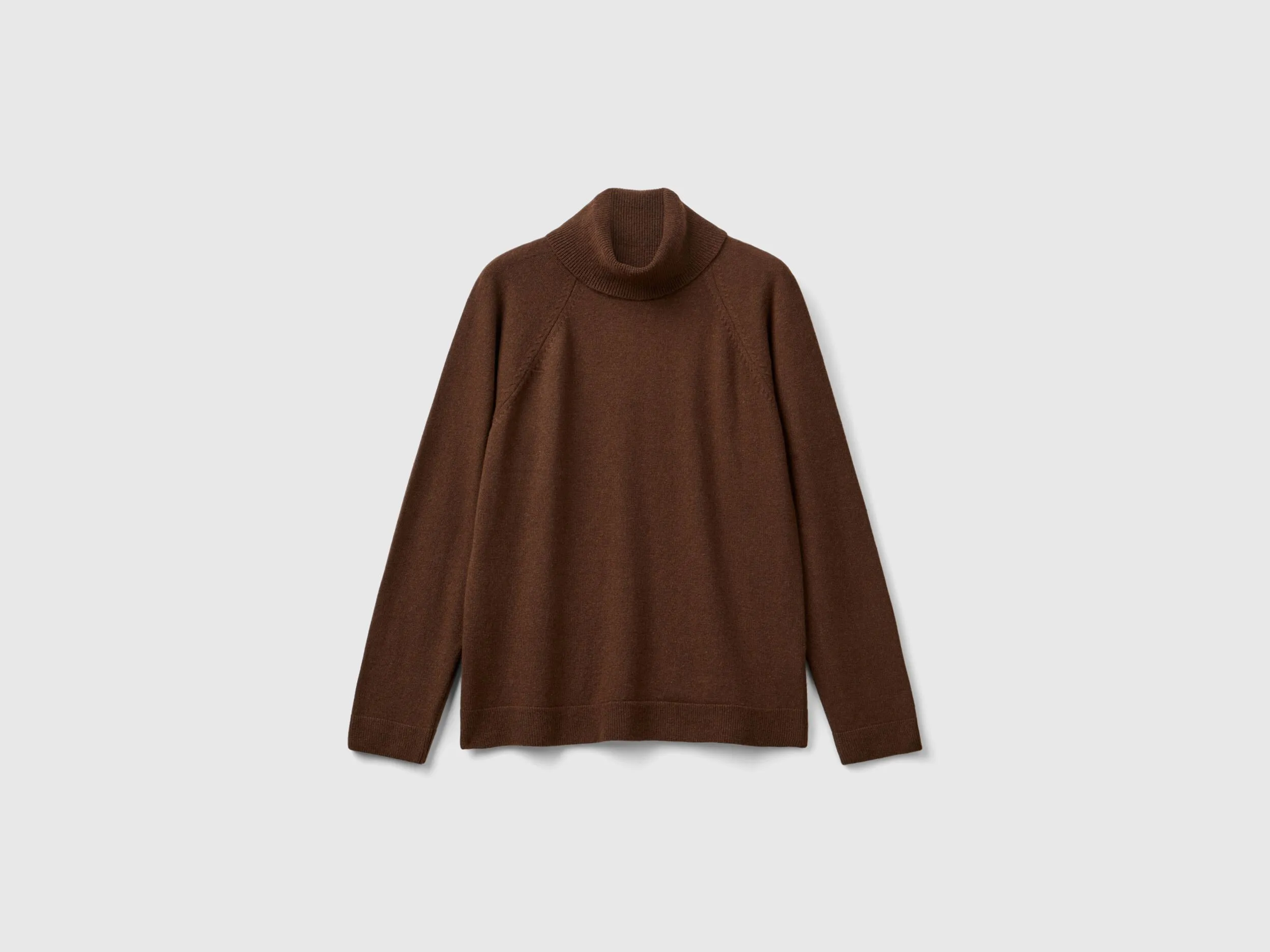 Dark brown turtleneck in wool and cashmere blend - Dark Brown | Benetton