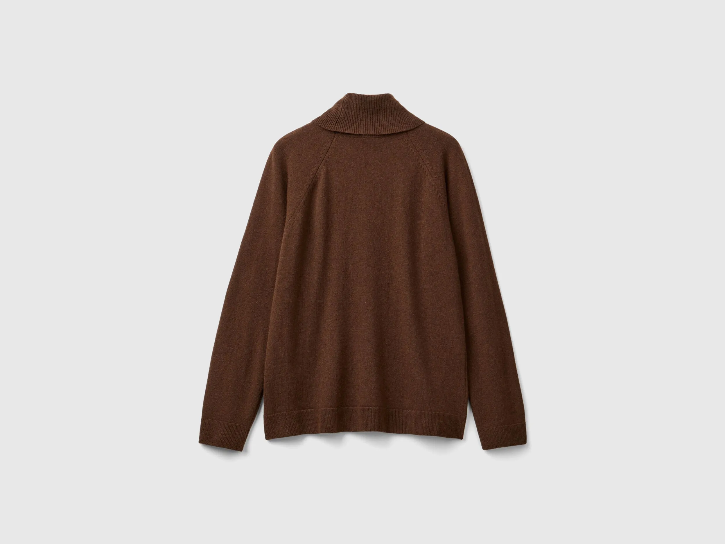 Dark brown turtleneck in wool and cashmere blend - Dark Brown | Benetton