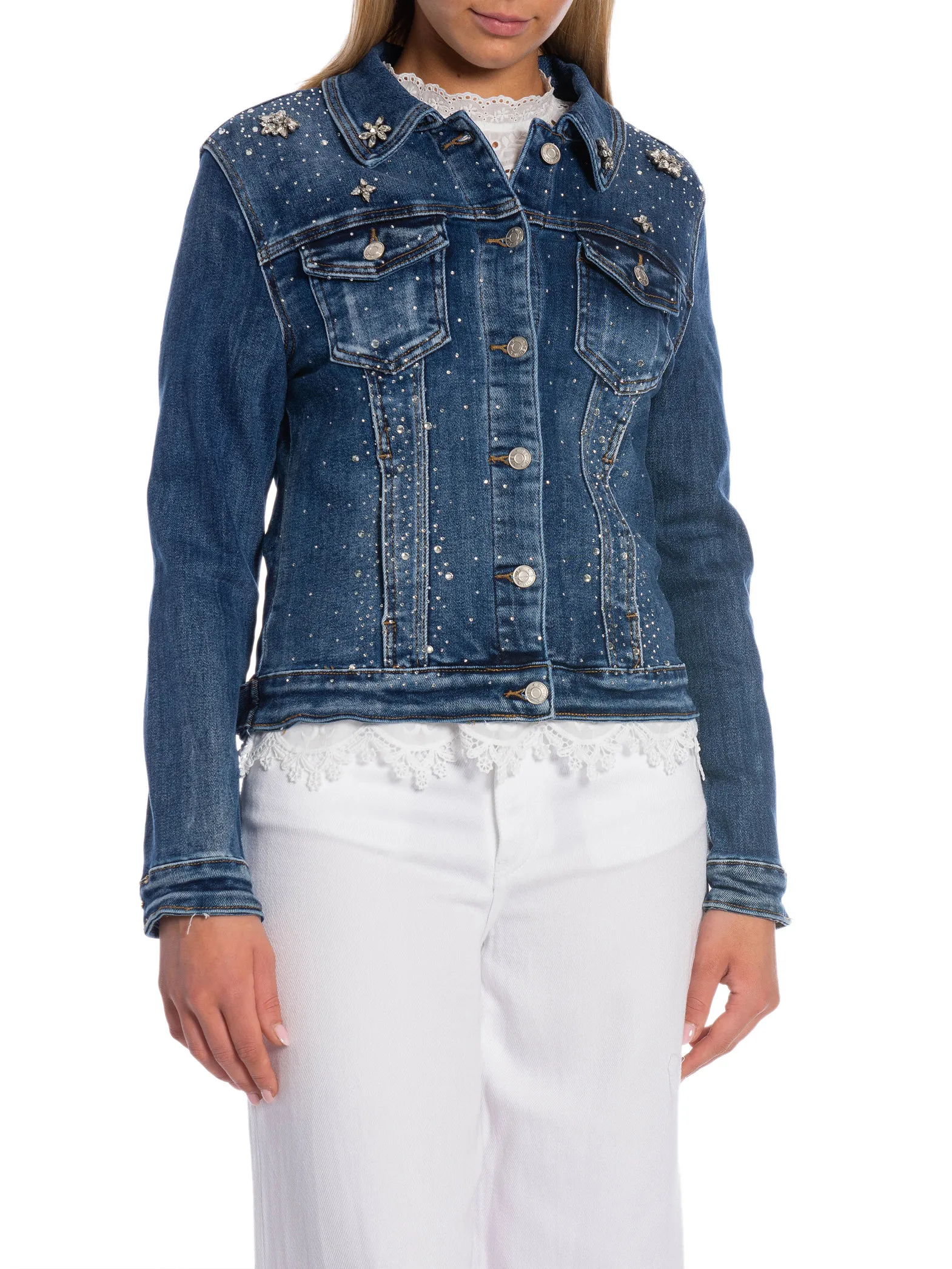 DENIM LIFE JEANSJACKA FLEUR DIAMOND STRASS