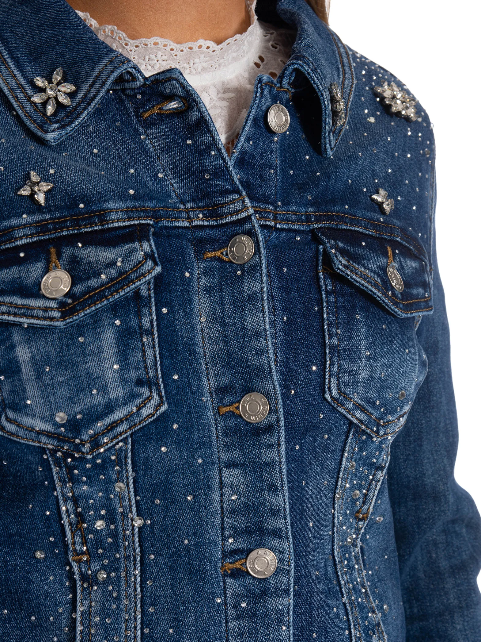 DENIM LIFE JEANSJACKA FLEUR DIAMOND STRASS