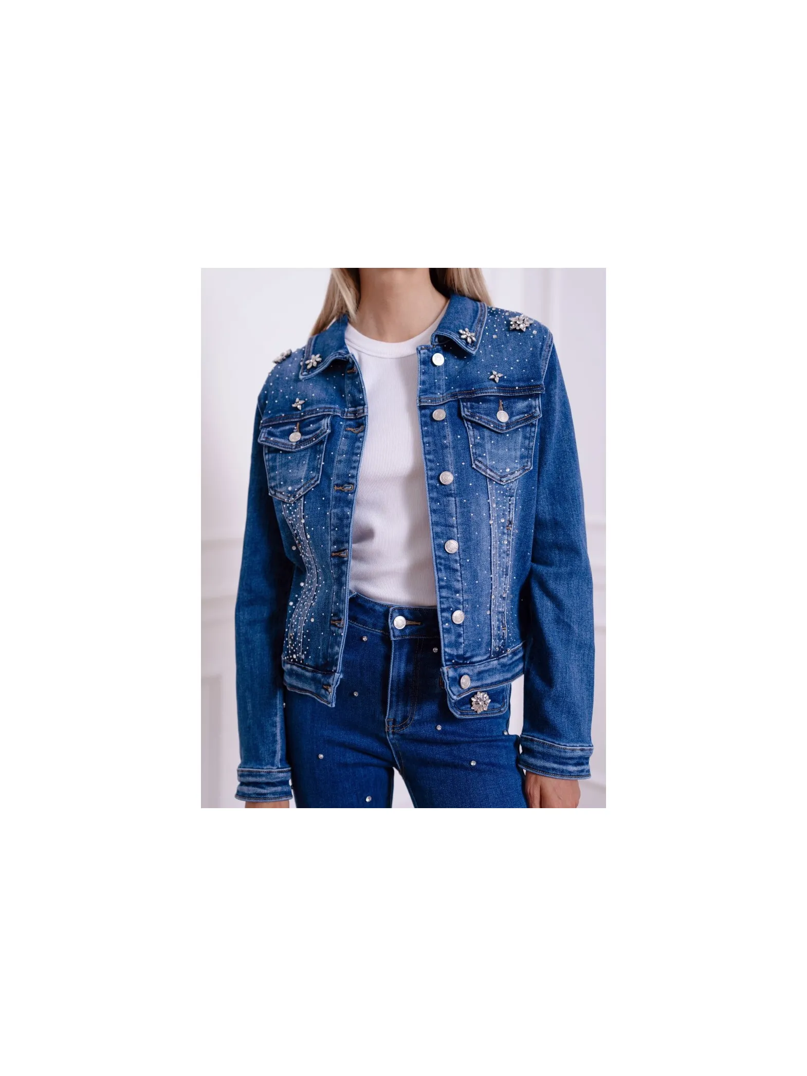 DENIM LIFE JEANSJACKA FLEUR DIAMOND STRASS