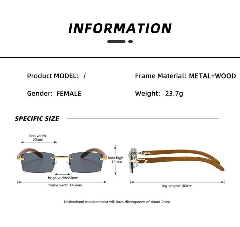 Designer Style Imitation Wood Rectangle Sunglasses for Women