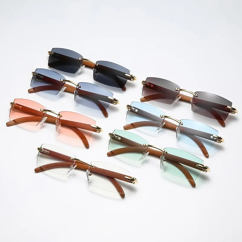 Designer Style Imitation Wood Rectangle Sunglasses for Women