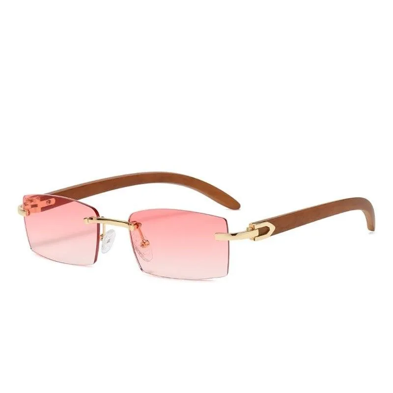 Designer Style Imitation Wood Rectangle Sunglasses for Women