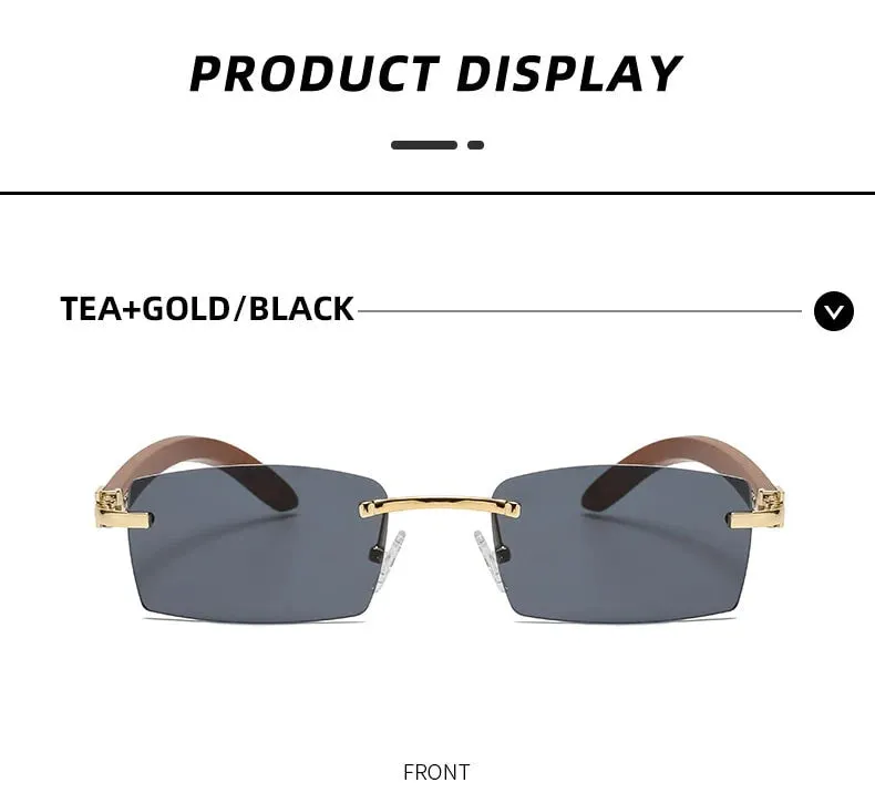 Designer Style Imitation Wood Rectangle Sunglasses for Women