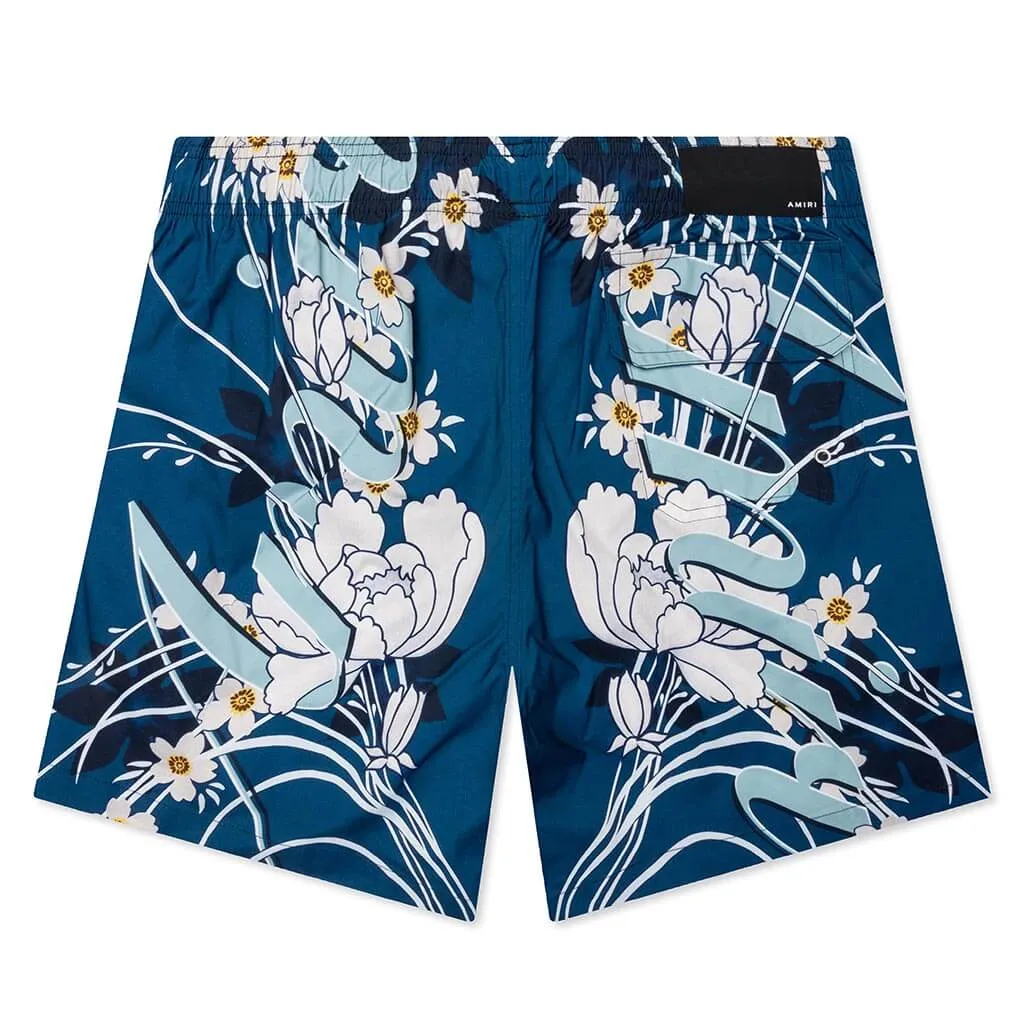 Floral Amiri Swim Trunk - Blue