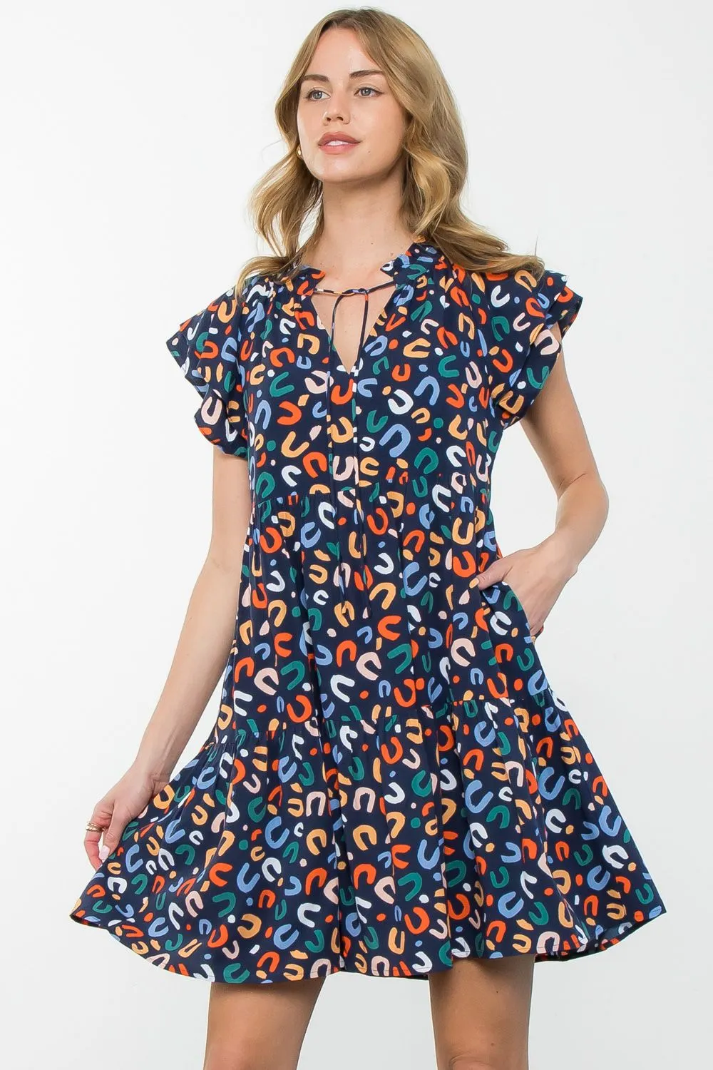 Flutter Sleeve Print Dress