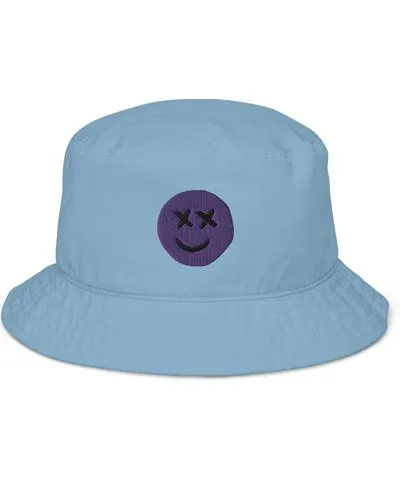 Formula S7 Men's Blue Happy Mood Purple Smiley Organic Bucket Hat