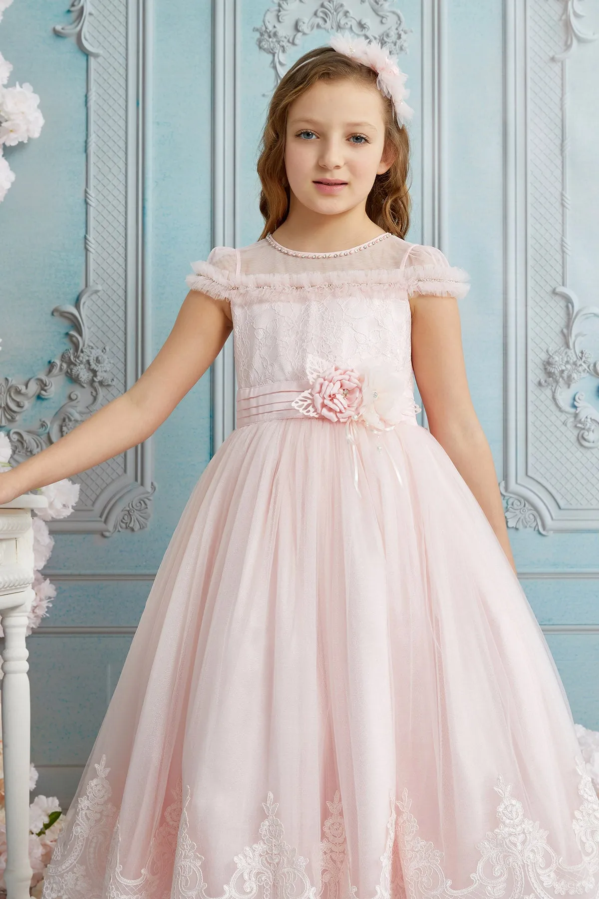 Girl Long Tulle Powder Dress