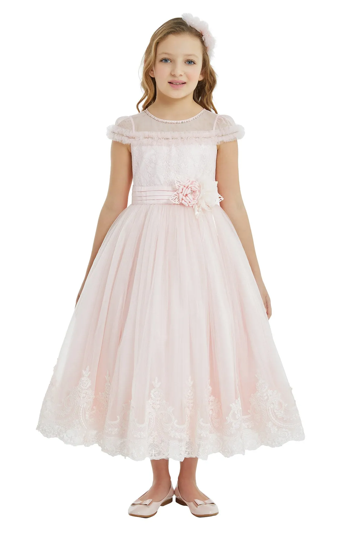 Girl Long Tulle Powder Dress