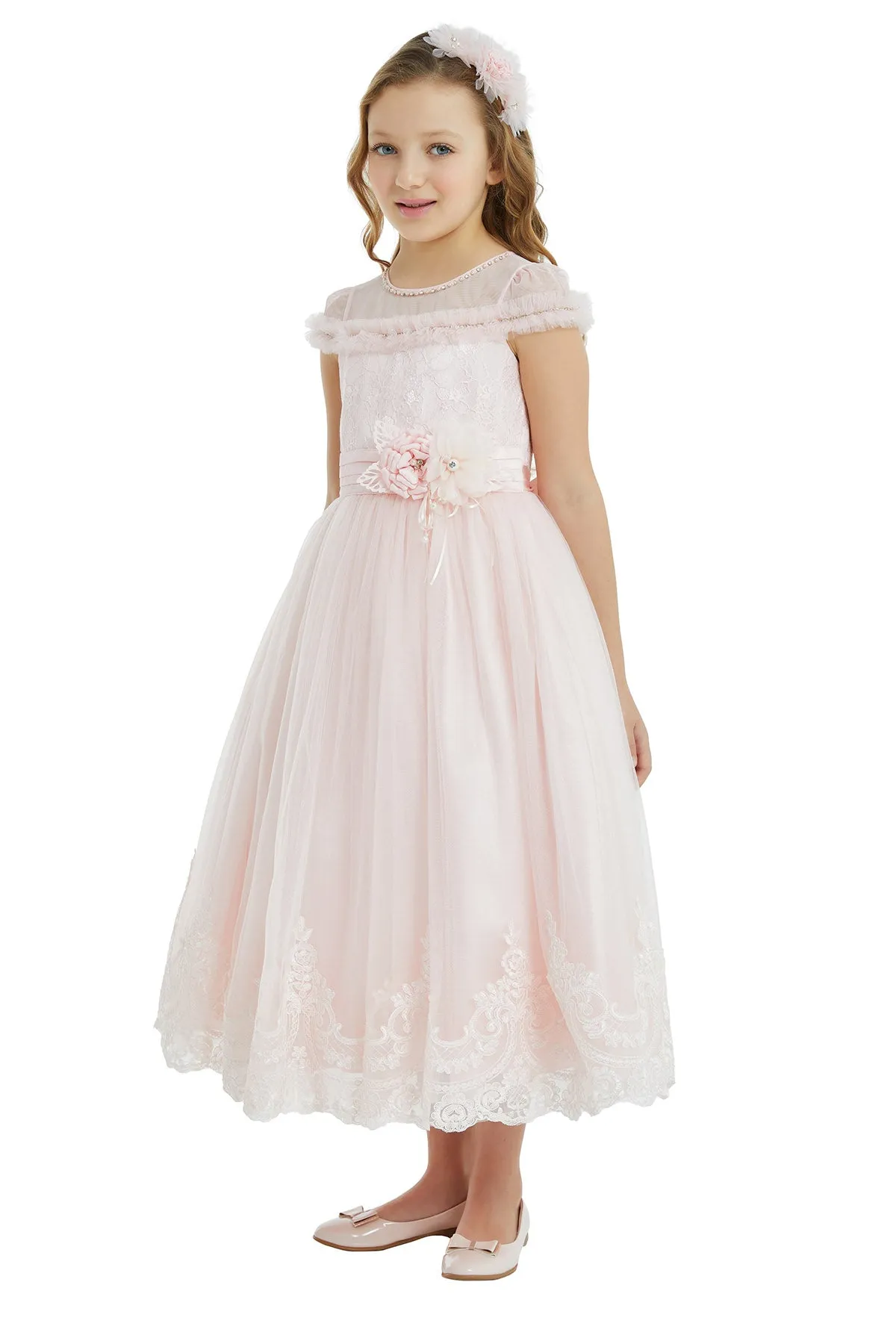 Girl Long Tulle Powder Dress