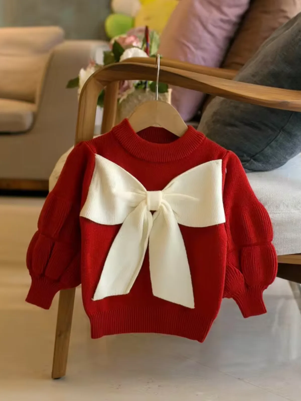 Girl's Stylish Knitted Sweater Vest with Bow Accent