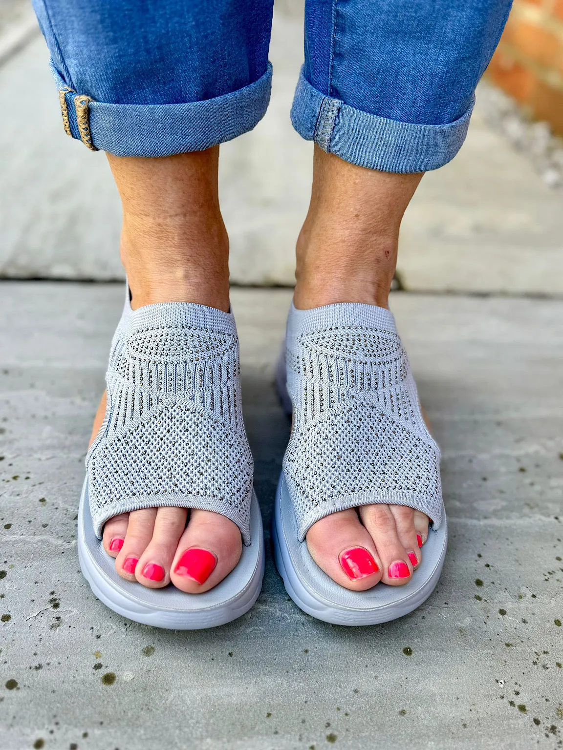 Grey Comfort Fit Diamante Sandals