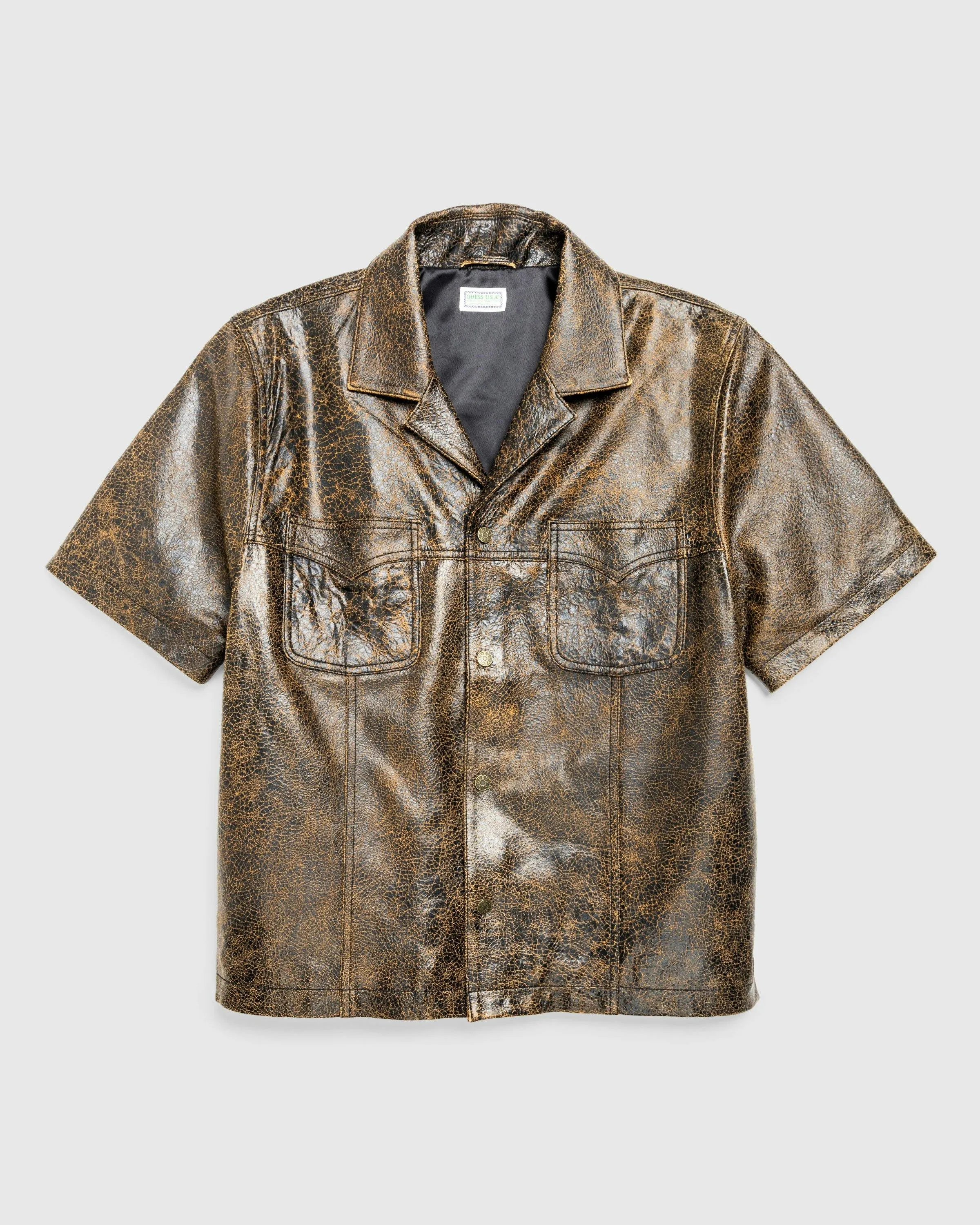 Guess USA – Crackle Leather Shirt Amos Brown Multi | Highsnobiety Shop