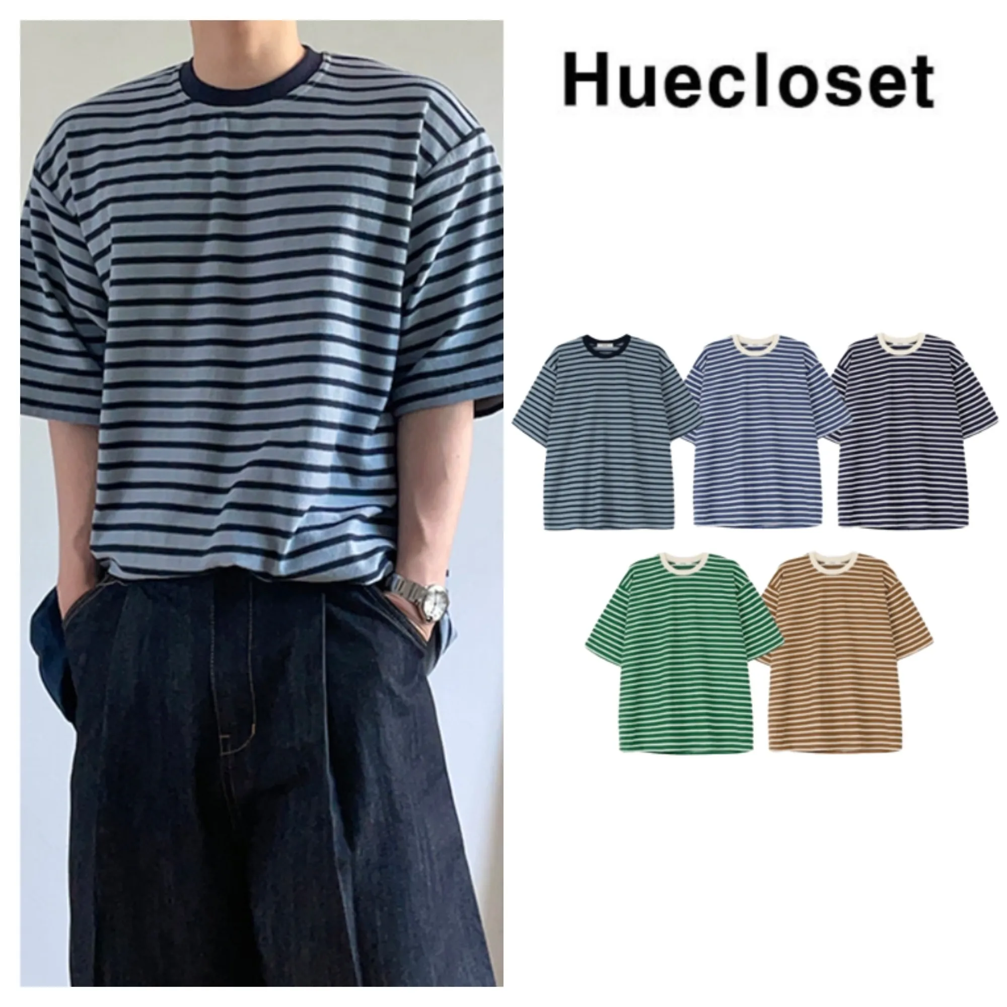 HUE  |Crew Neck Stripes Unisex Street Style Cotton Short Sleeves