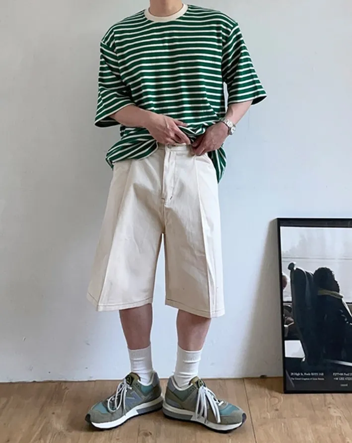 HUE  |Crew Neck Stripes Unisex Street Style Cotton Short Sleeves